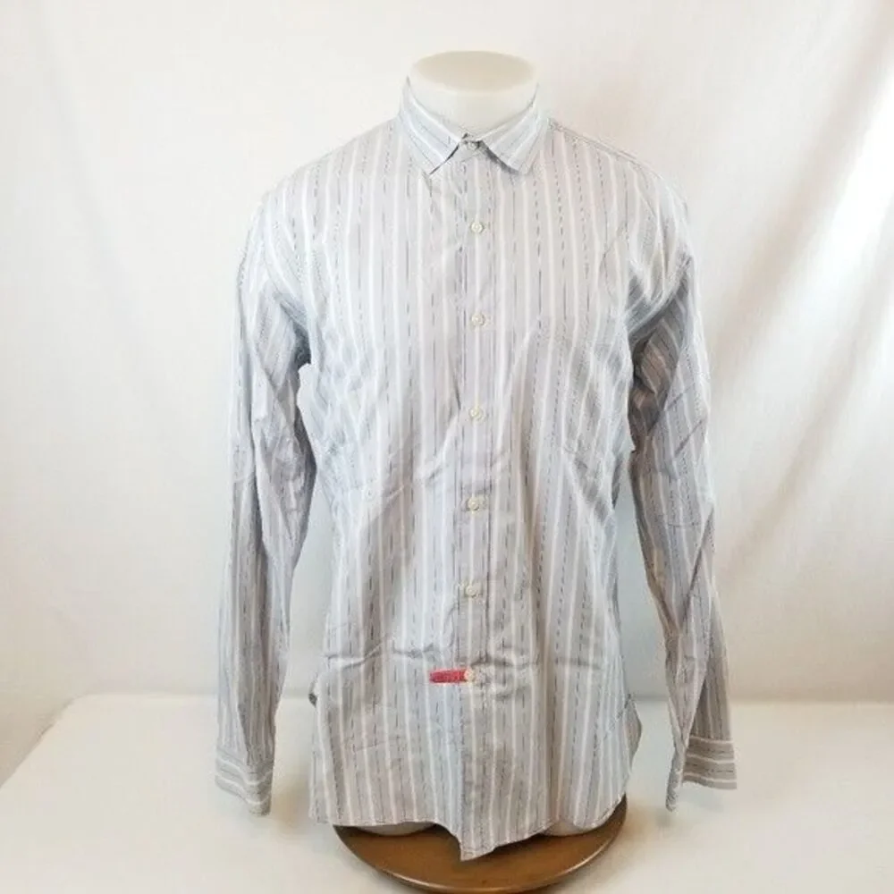 J Crew Shirt Mens 16.5 Large Blue White Button Front Striped Cotton L/S